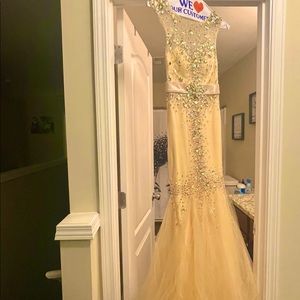 Beautiful prom dress very detailed true to size. Only worn once.